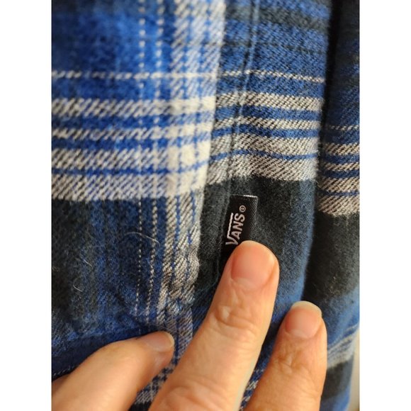 Vans off The Wall Blue Black Plaid Long Sleeve Button Up Flannel Shirt XL - Picture 3 of 8